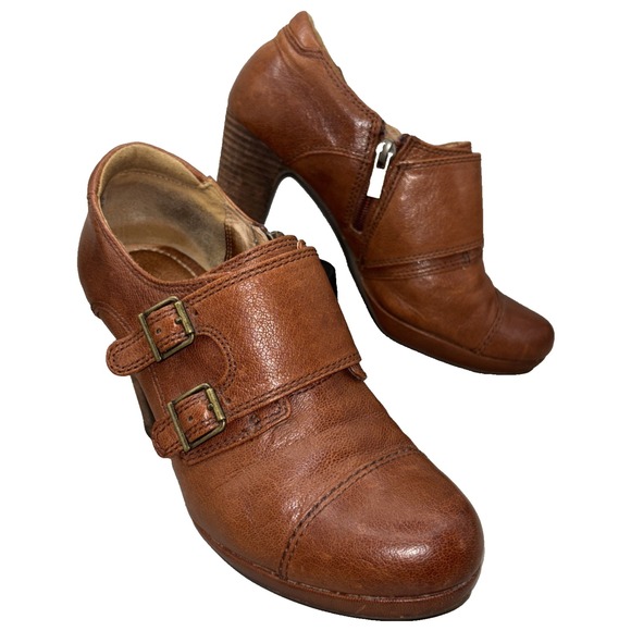 Clarks Artisan High Heel Shootie Women's Size 7M Brown‎ Leather Side Zip Buckle - Picture 1 of 11